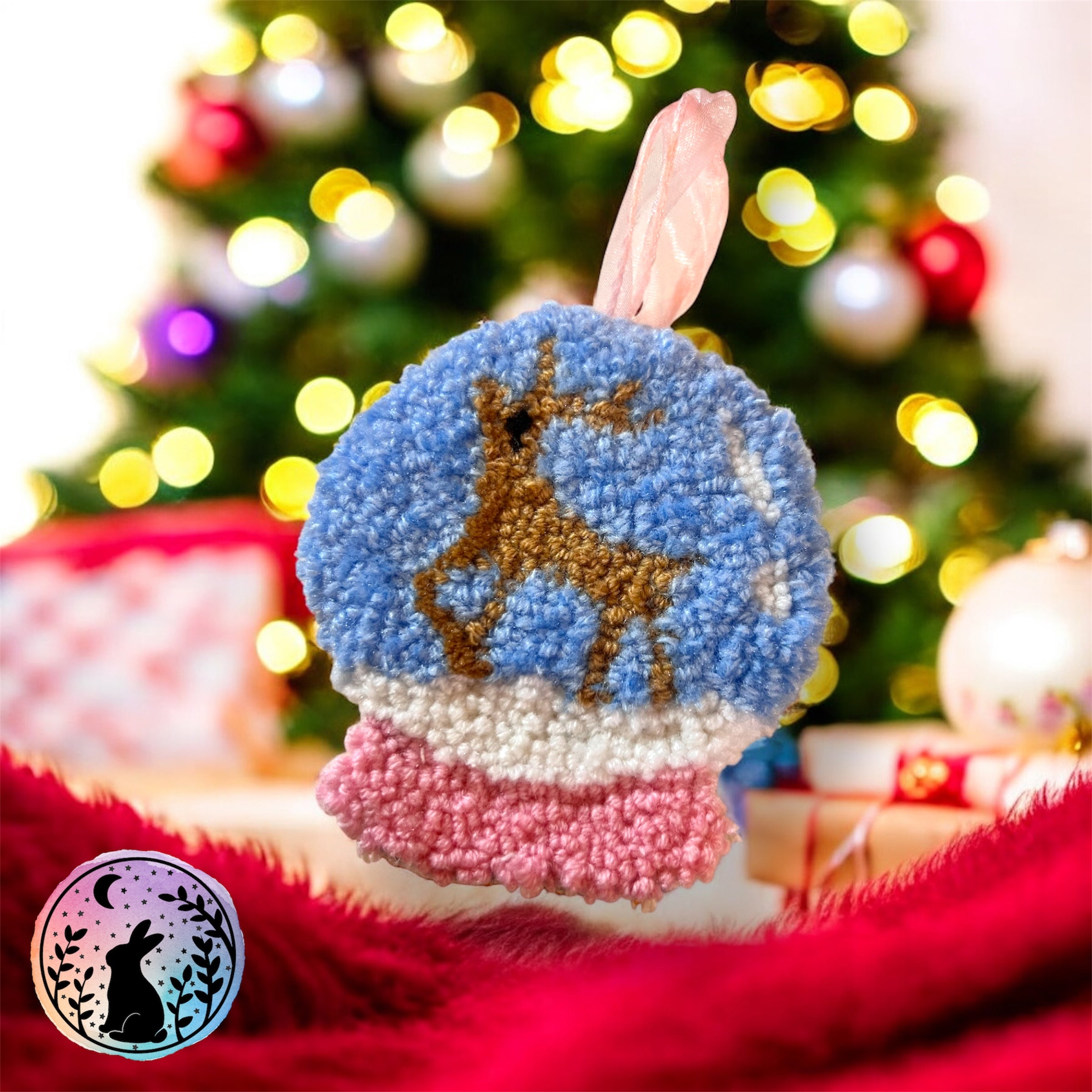 Reindeer Snow Globe Punch Needle Decoration