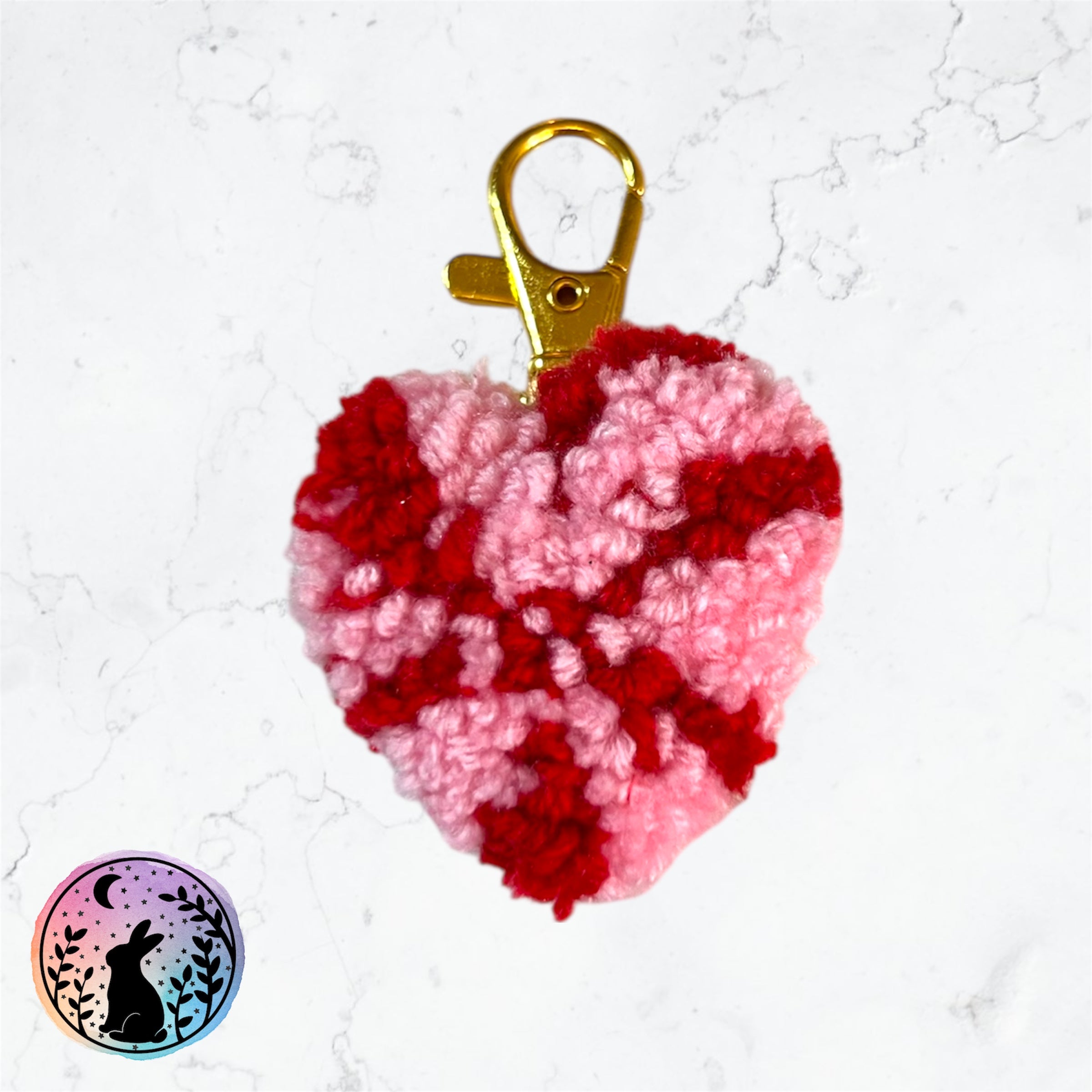 Small Pink Heart Punch Needle Keyring