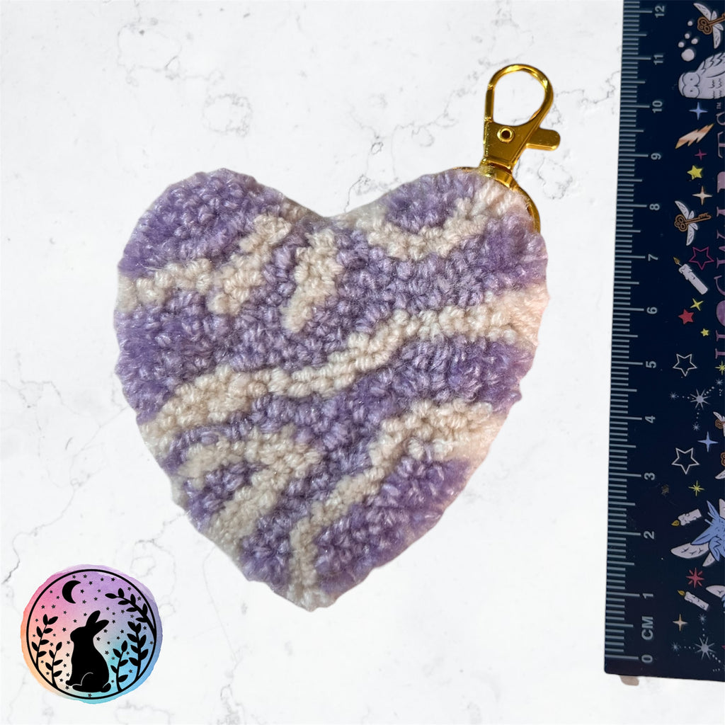 Large Purple and White Punch Needle Keyring