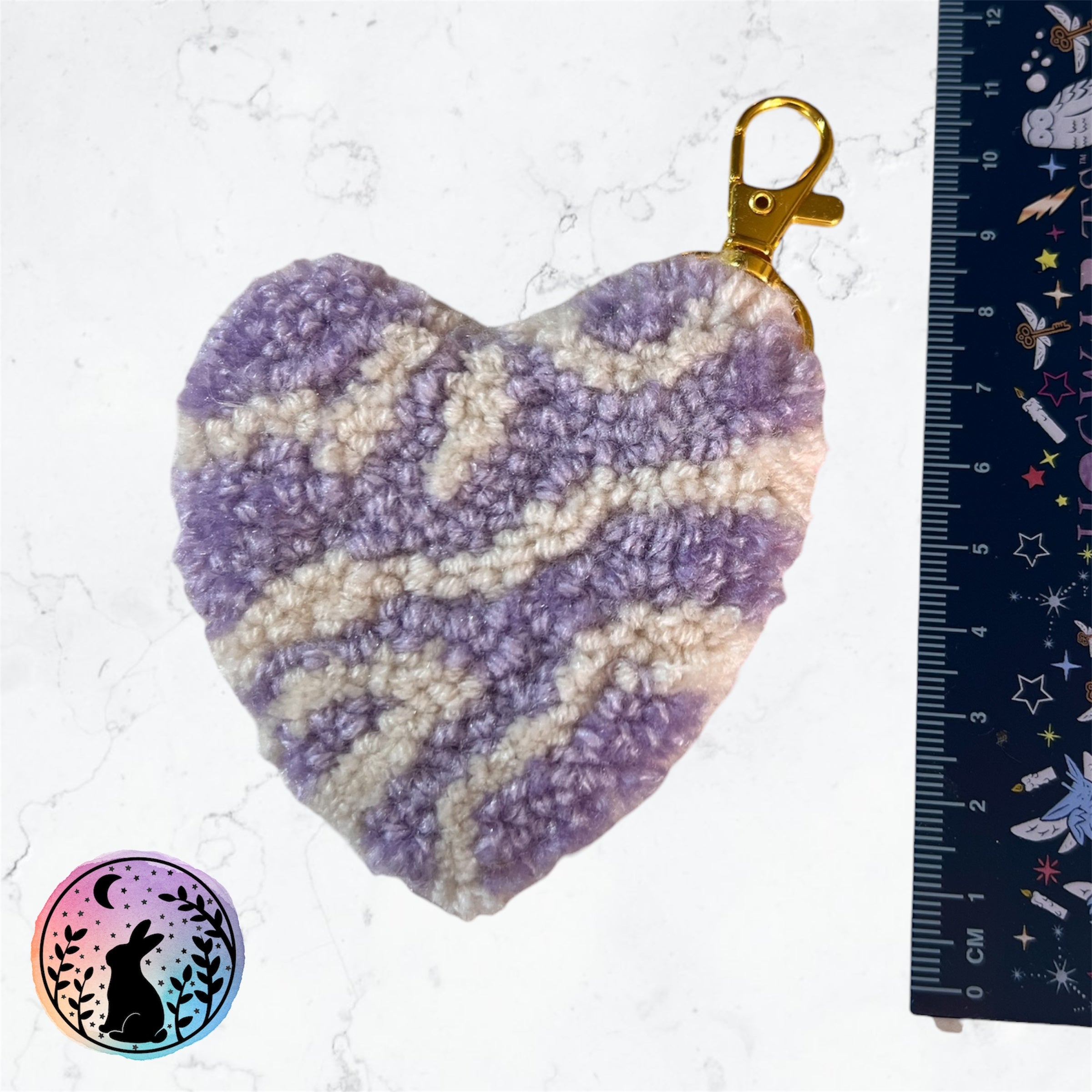Large Purple and White Punch Needle Keyring