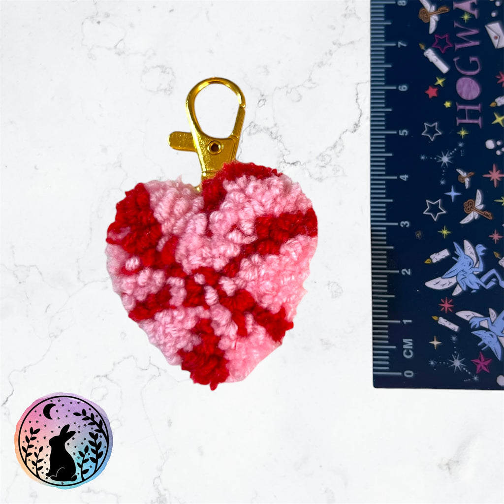 Small Pink Heart Punch Needle Keyring