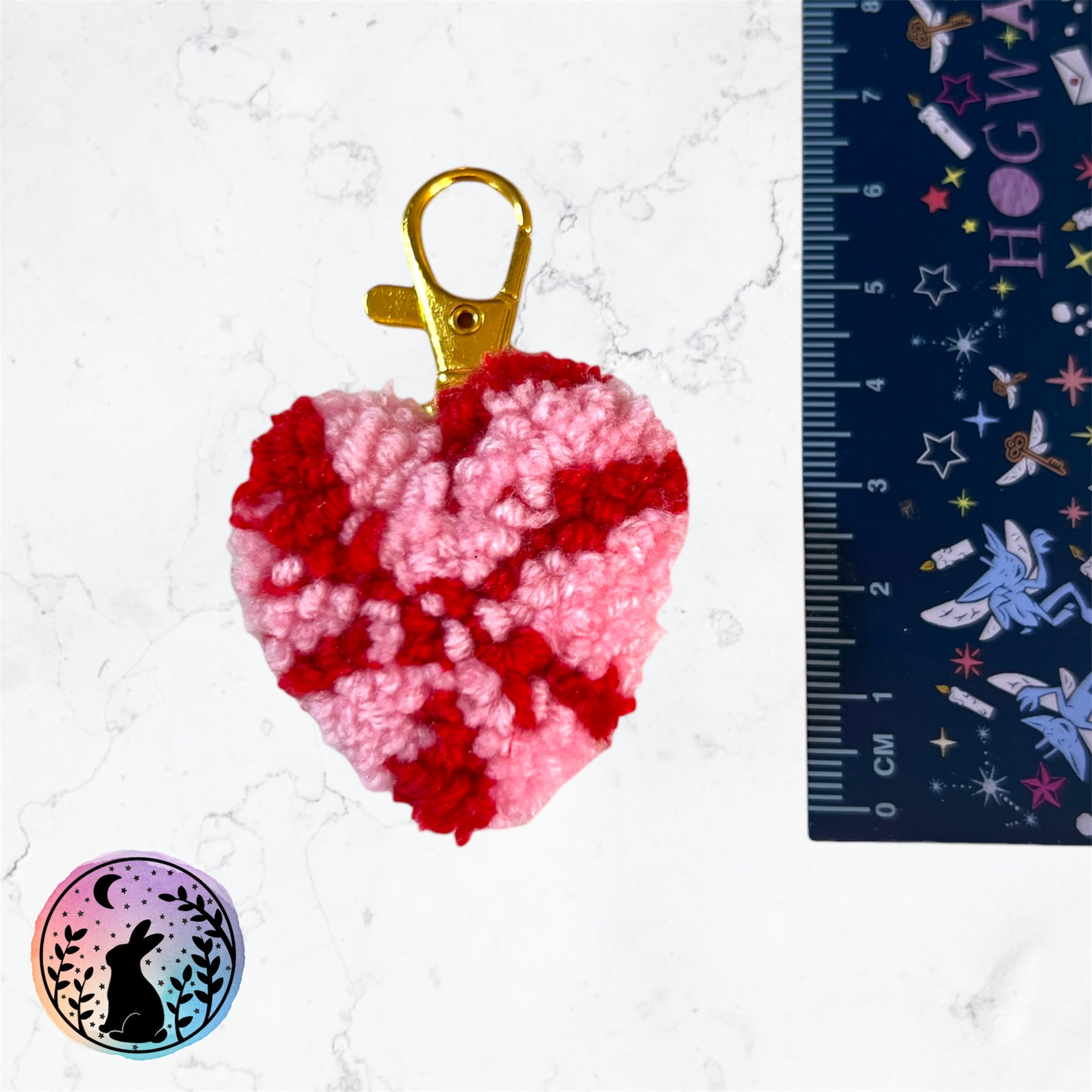 Small Pink Heart Punch Needle Keyring