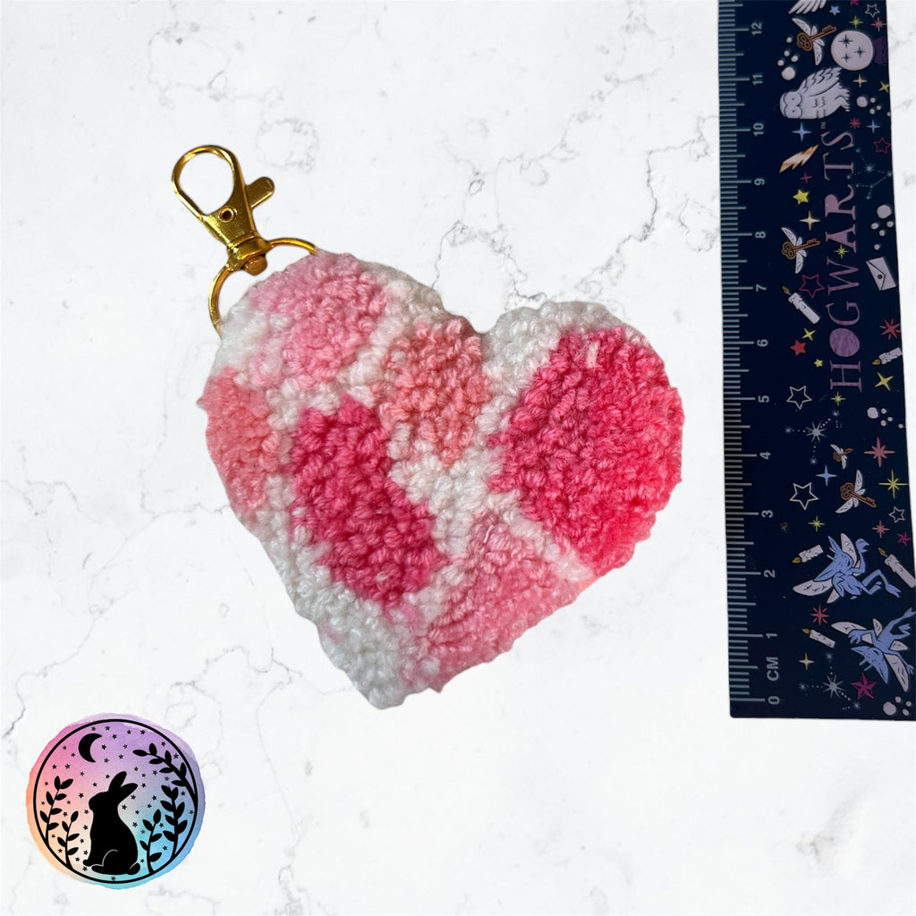 Large Pink Heart Punch Needle Keyring