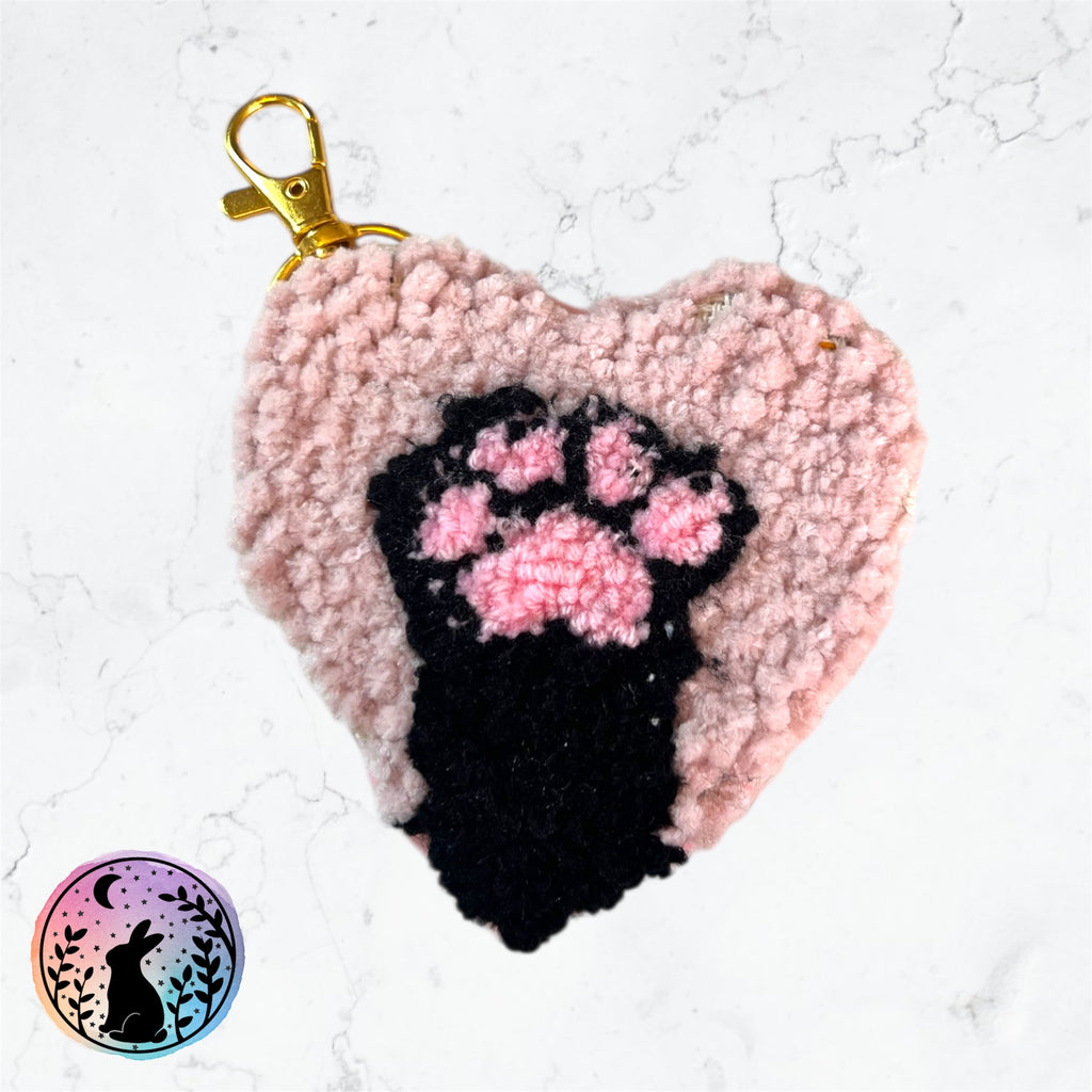 Large Paw Heart Punch Needle Keyring