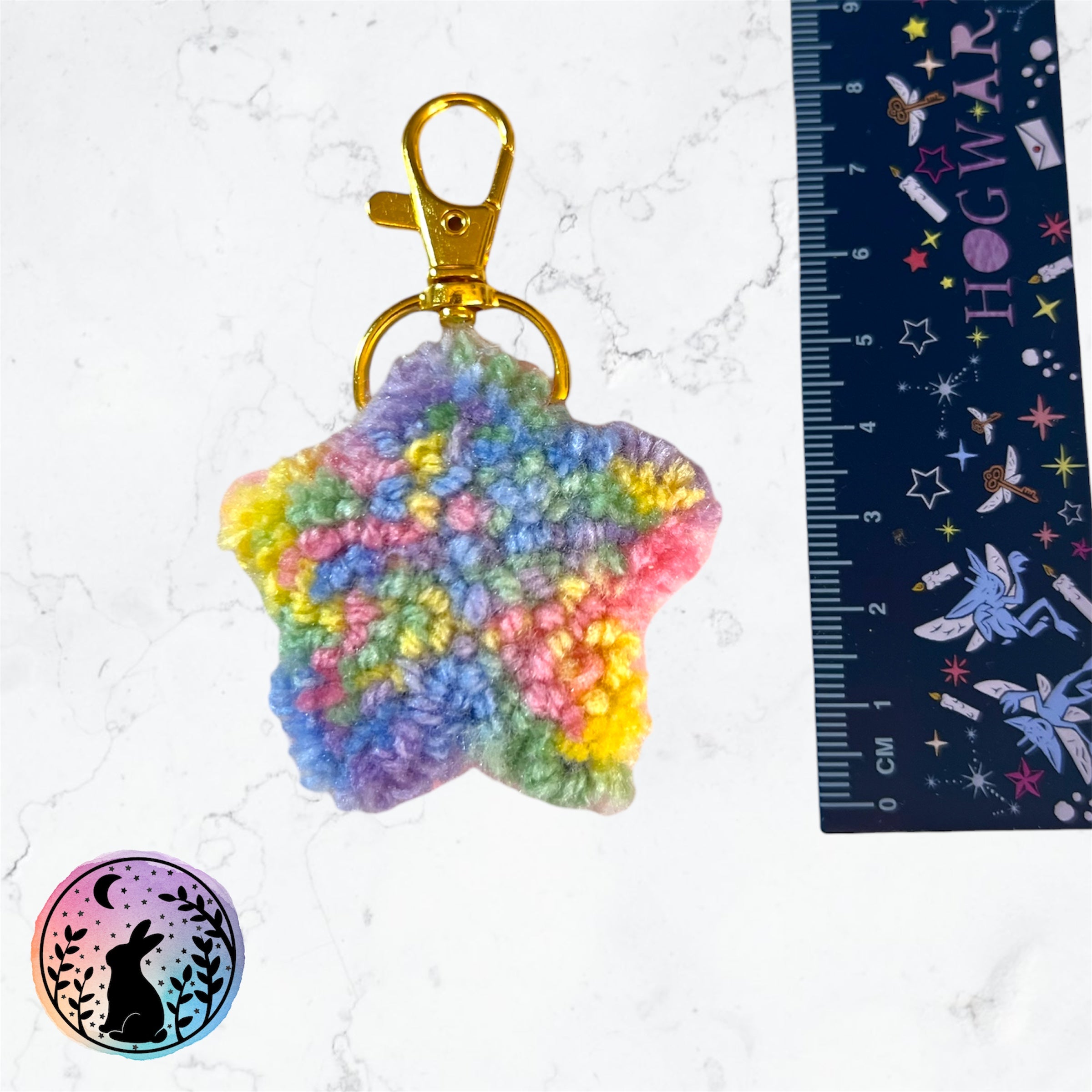 Rainbow Star Punch Needle Keyring