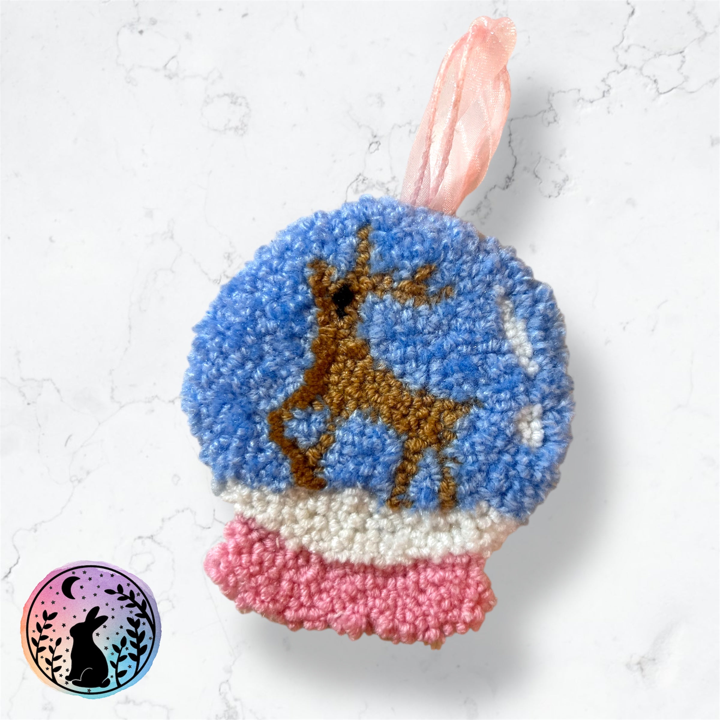 Reindeer Snow Globe Punch Needle Decoration
