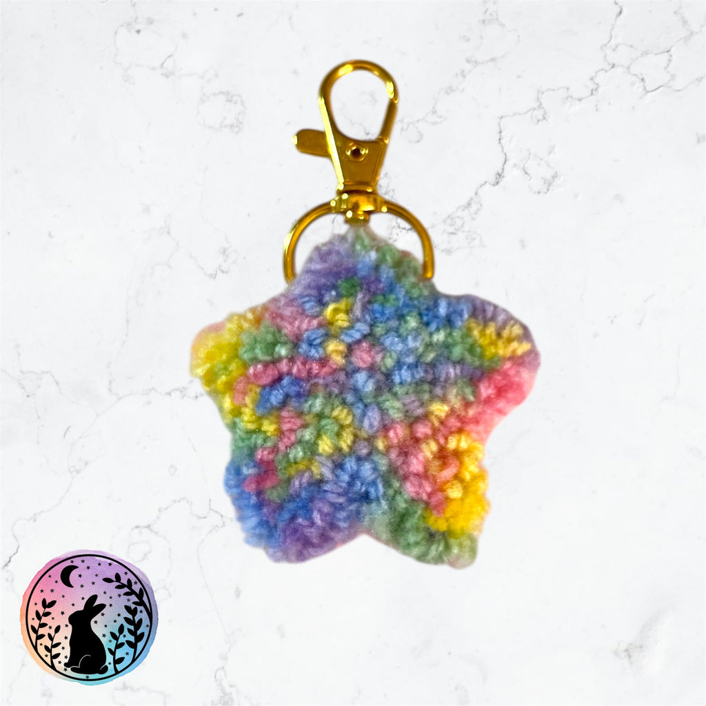 Rainbow Star Punch Needle Keyring