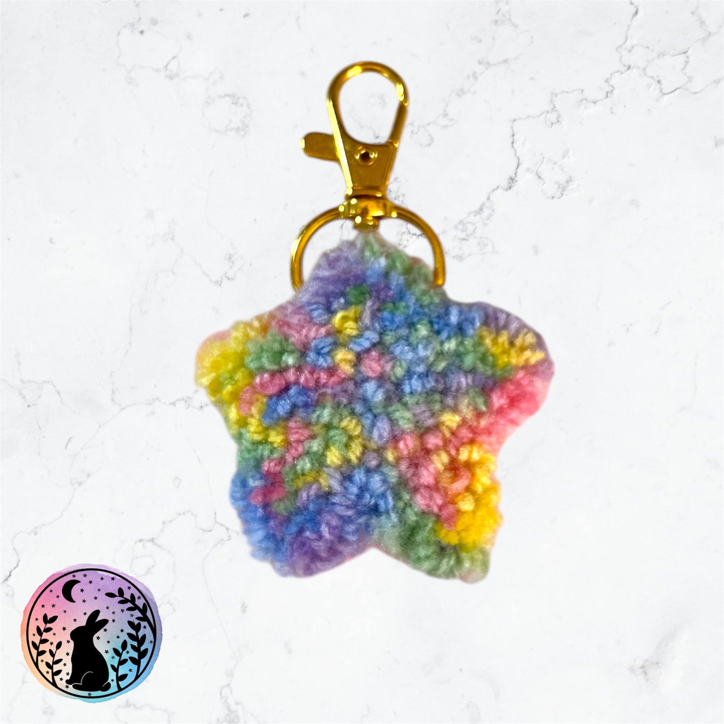 Rainbow Star Punch Needle Keyring