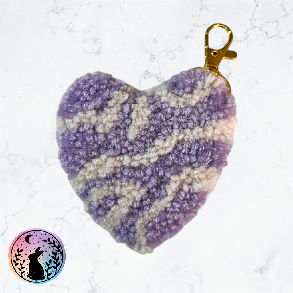 Large Purple and White Punch Needle Keyring