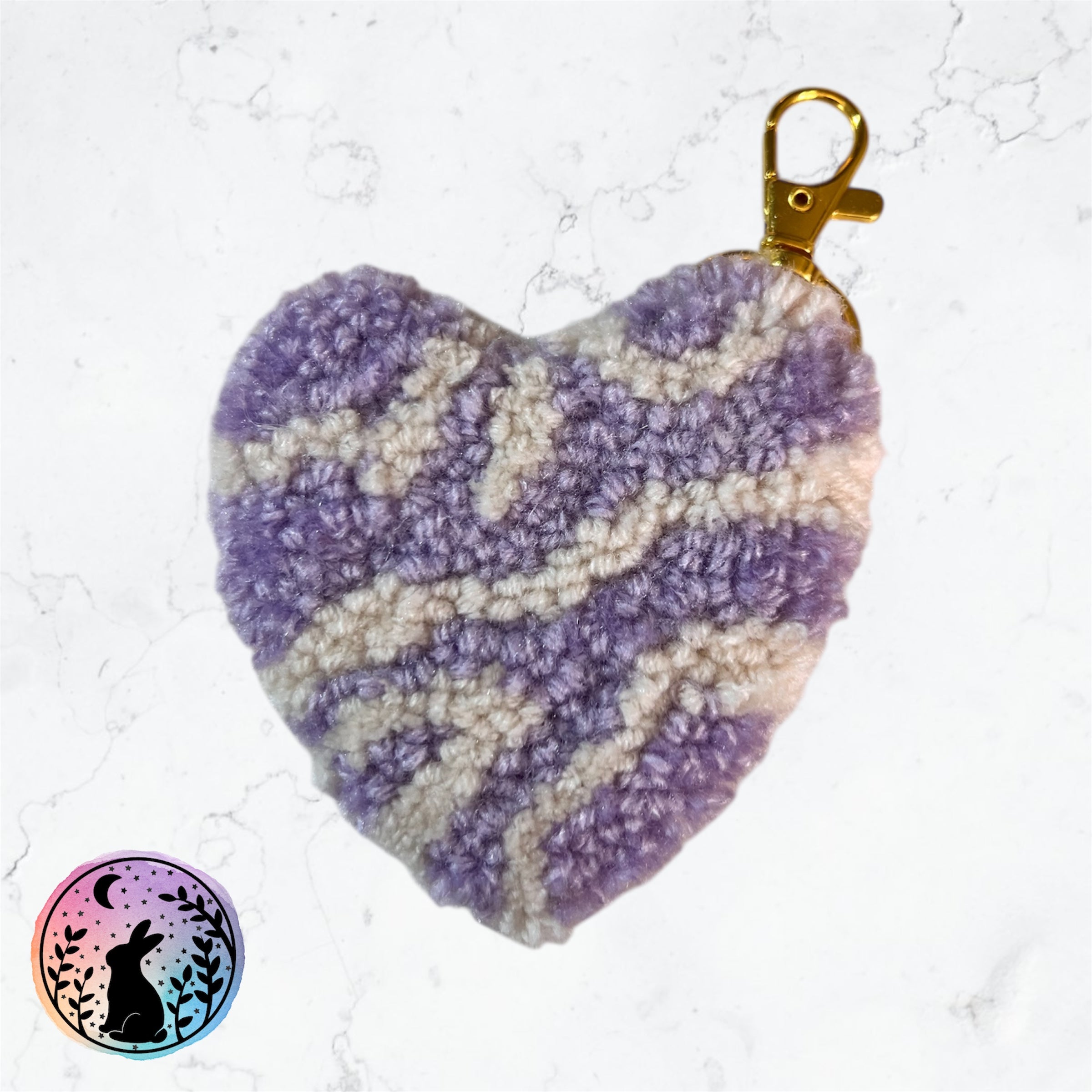 Large Purple and White Punch Needle Keyring