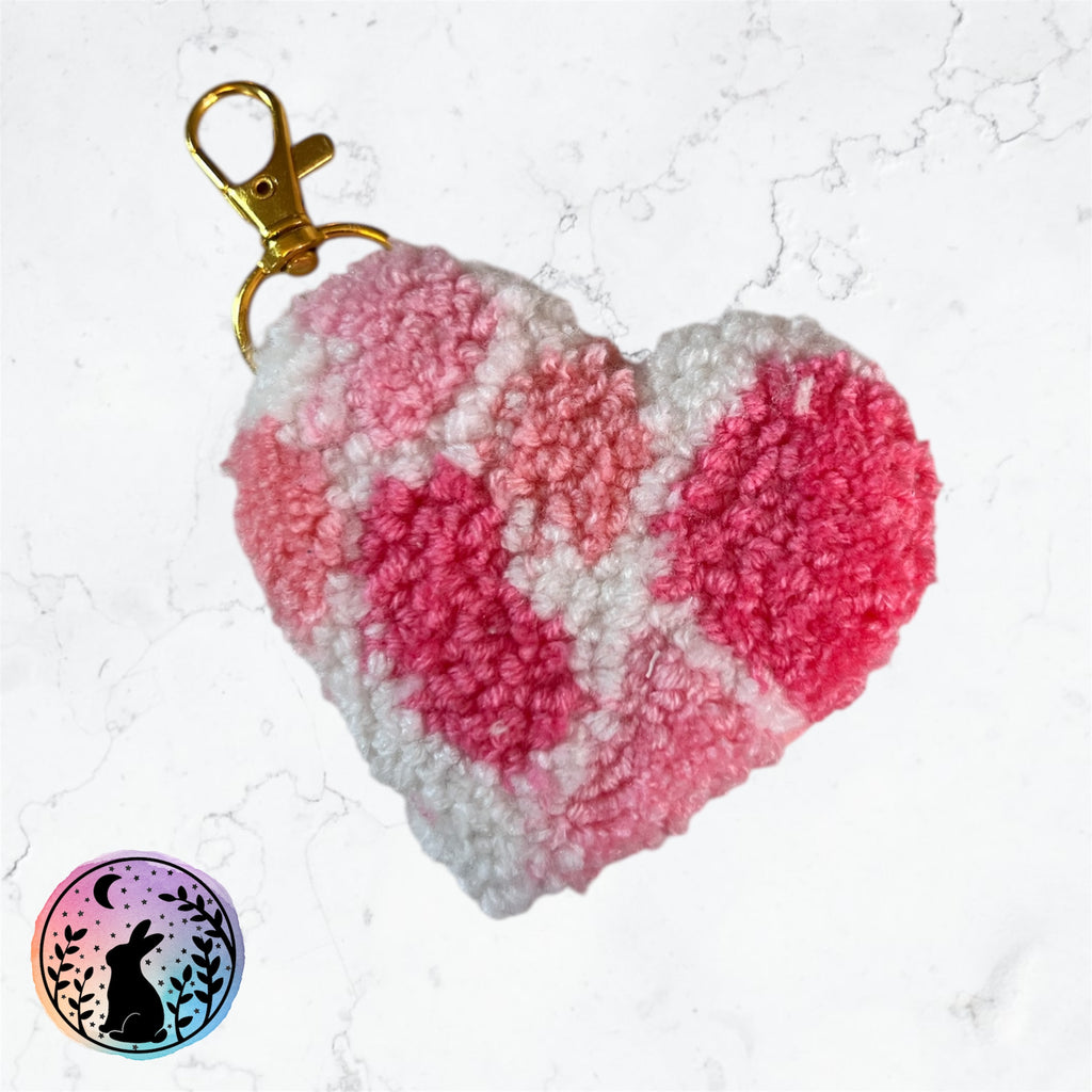 Large Pink Heart Punch Needle Keyring