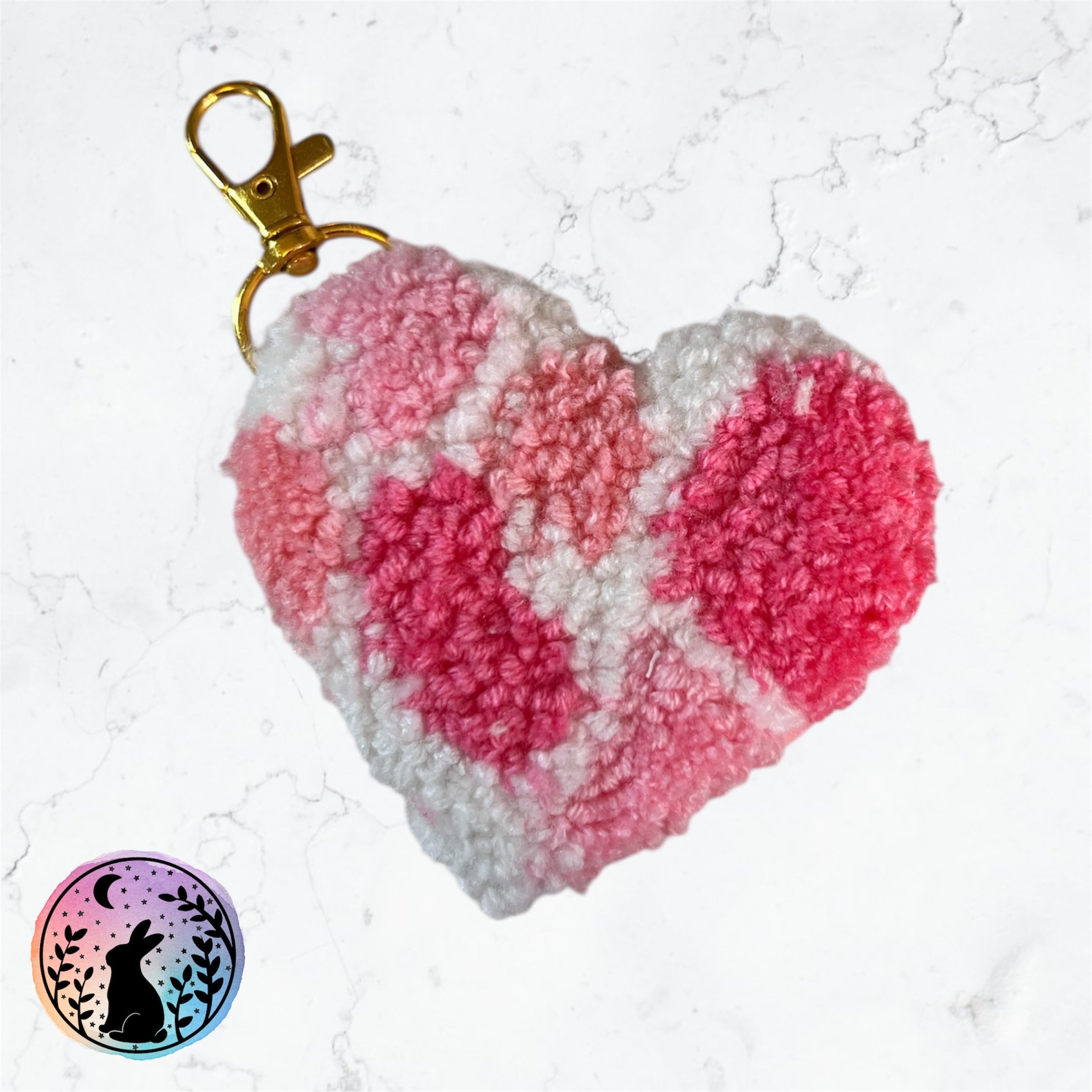 Large Pink Heart Punch Needle Keyring