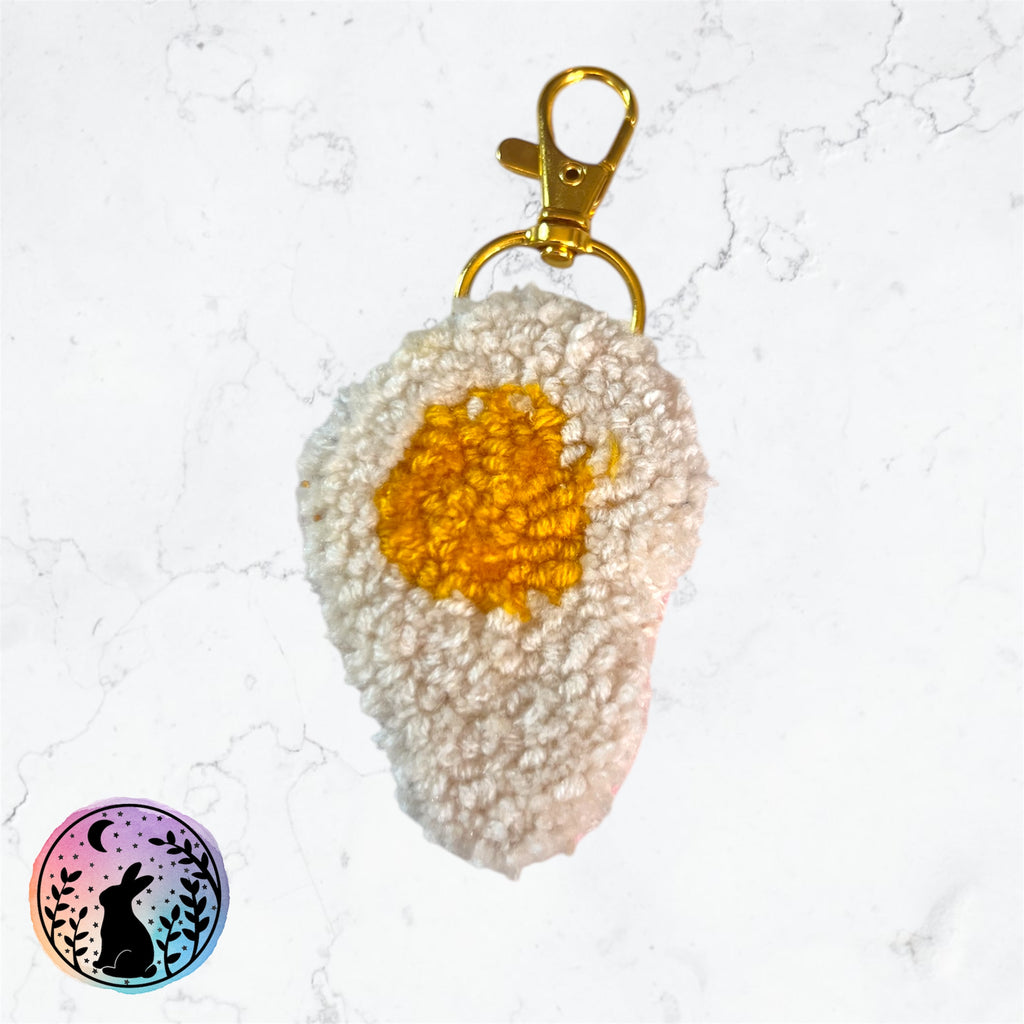 Fried Egg Punch Needle Keyring