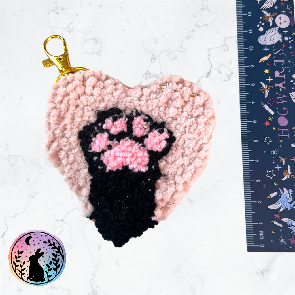Large Paw Heart Punch Needle Keyring