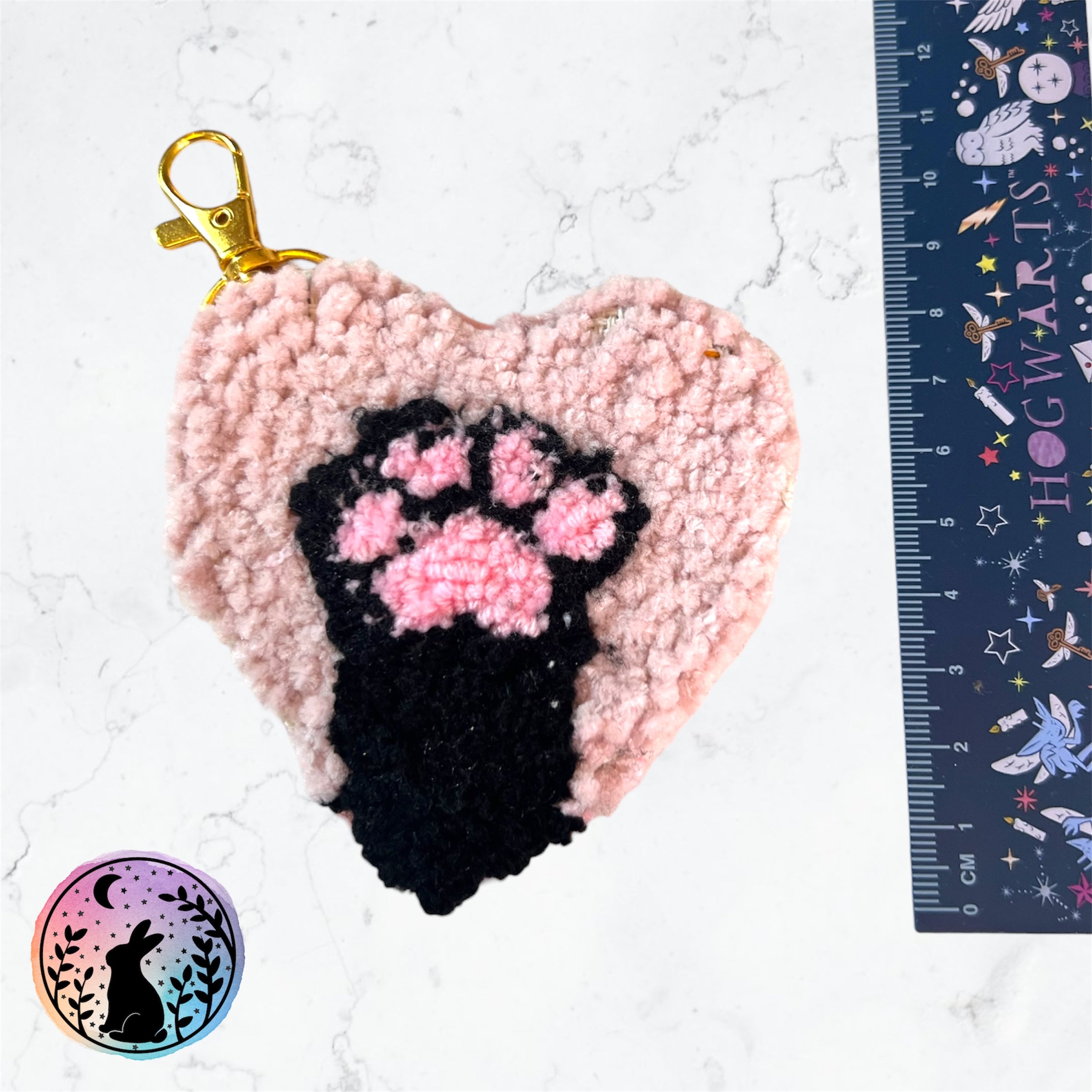 Large Paw Heart Punch Needle Keyring