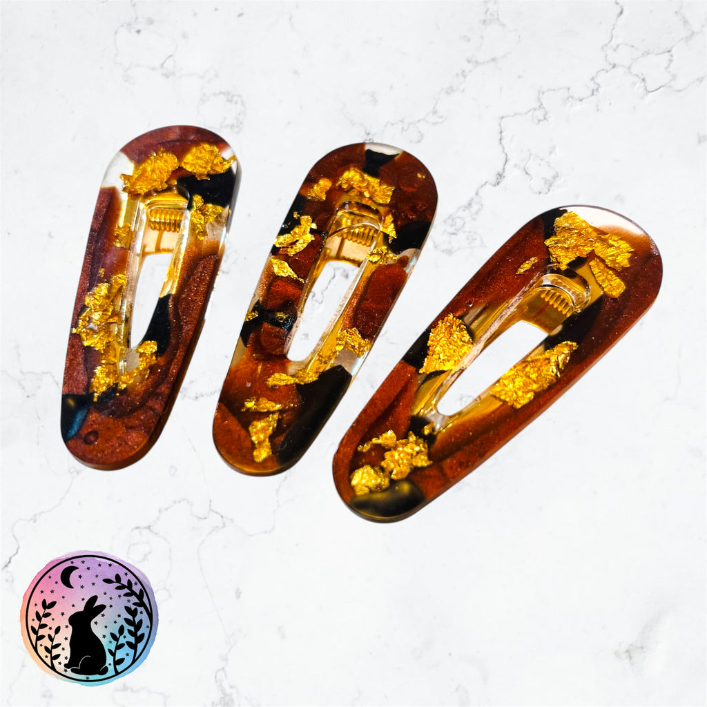 Red and Gold Resin Hair Clip