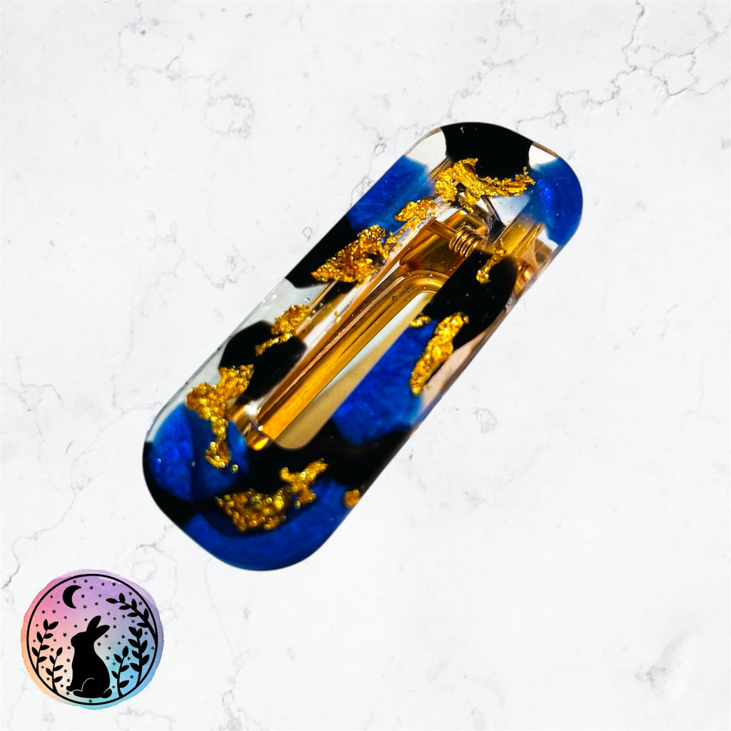 Blue and Gold Resin Hair Clip