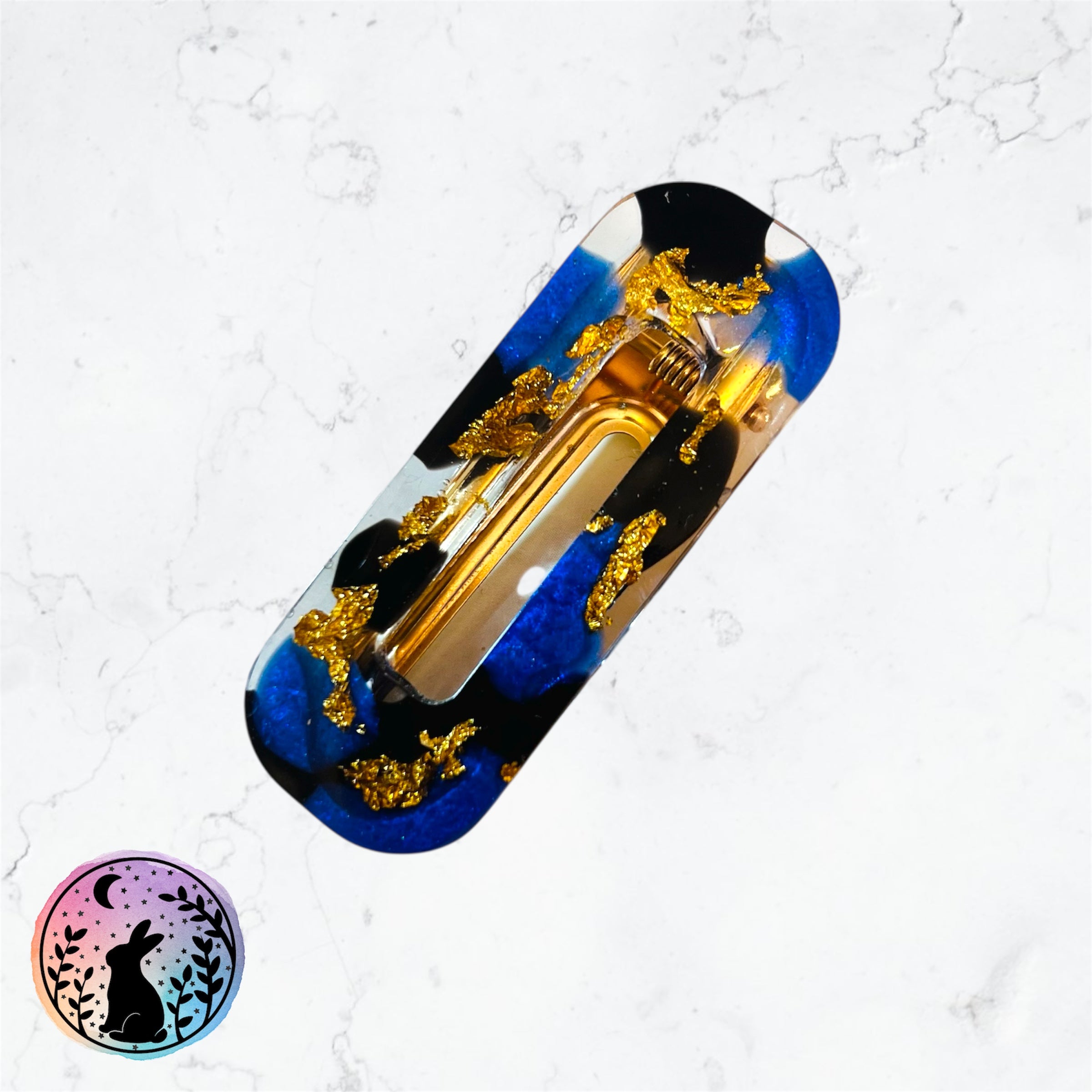 Blue and Gold Resin Hair Clip
